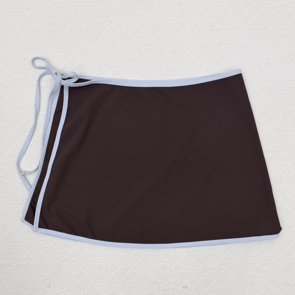 WILO The Label 3PC Contrast Bikini Set with Skirt Chocolate Brown Blue Large‎ - Picture 11 of 11